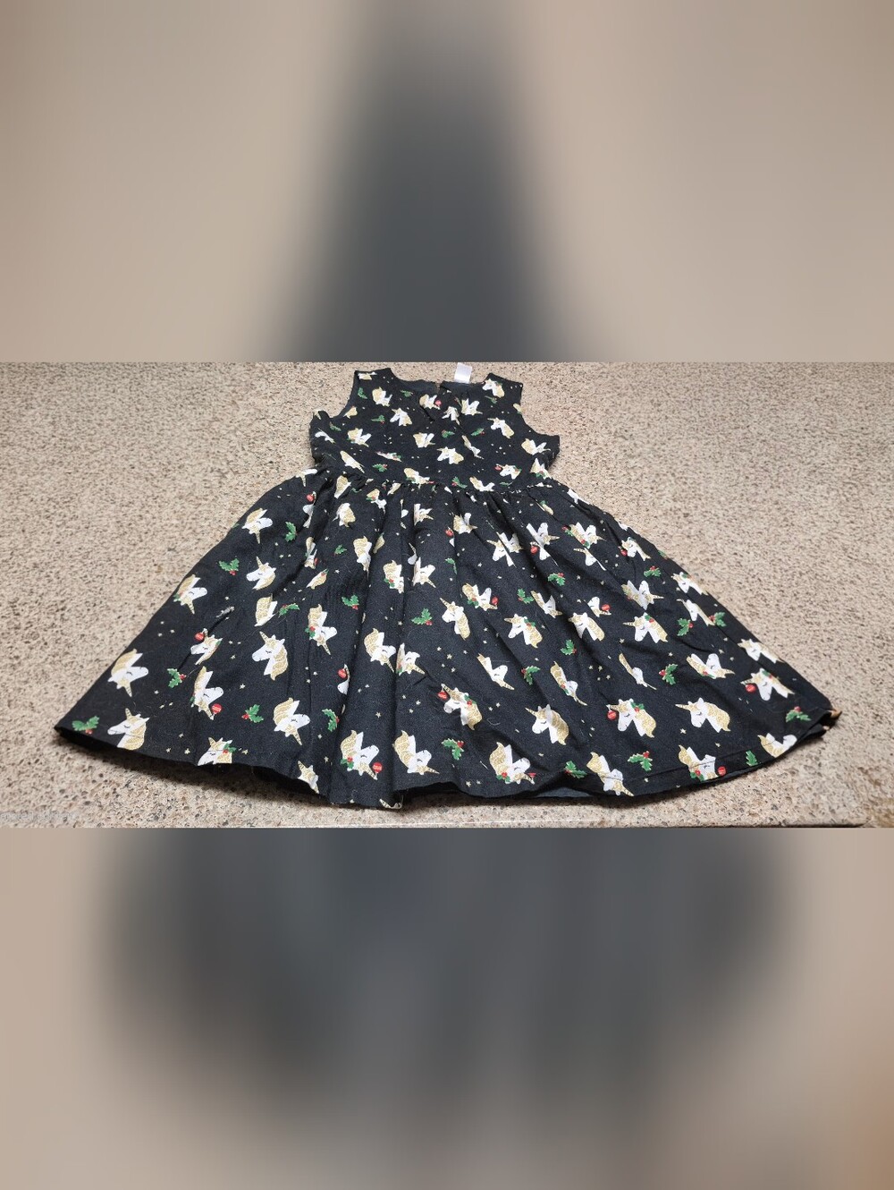 Carter's Kid Girls Size 8 Christmas Unicorn Dress Black Gold Glitter Holiday